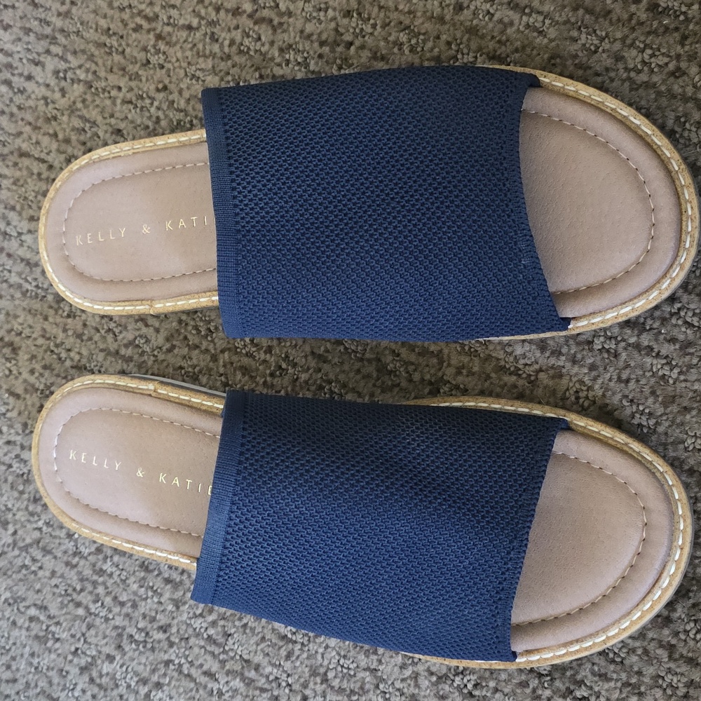 Kelly & Katie Womens' Blue Mesh Slide Sandals
